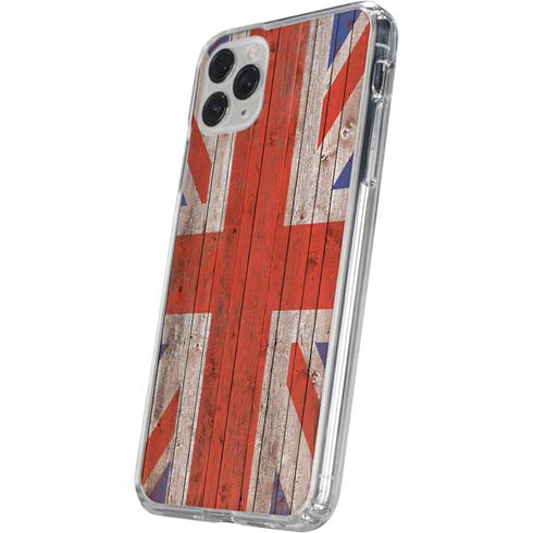 United Kingdom Flag Dark Wood iPhone 11 Pro Clear Case