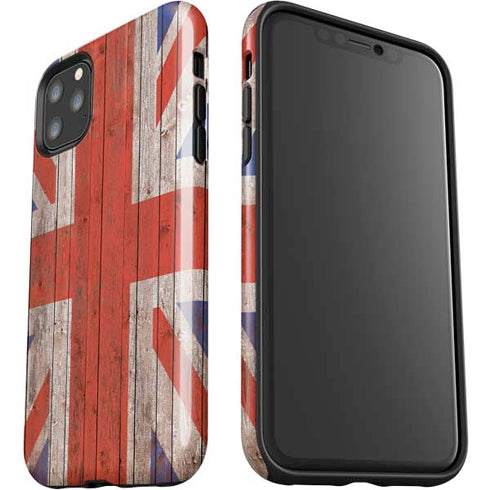 United Kingdom Flag Dark Wood iPhone 11 Pro Max Impact Case