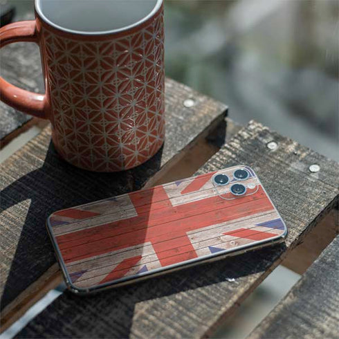United Kingdom Flag Dark Wood iPhone 11 Pro Max Skin