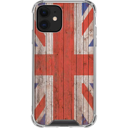 United Kingdom Flag Dark Wood iPhone 12 Clear Case