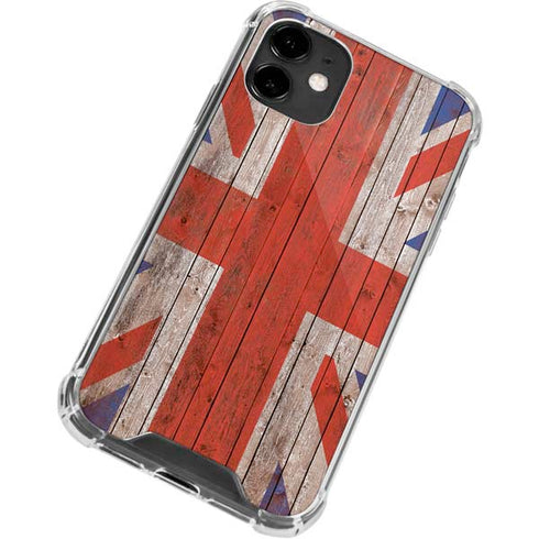 United Kingdom Flag Dark Wood iPhone 12 Clear Case