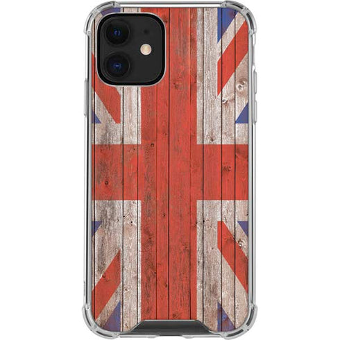 United Kingdom Flag Dark Wood iPhone 12 Mini Clear Case
