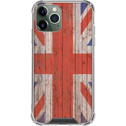 United Kingdom Flag Dark Wood iPhone 12 Pro Clear Case
