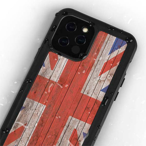 United Kingdom Flag Dark Wood iPhone 12 Pro Max Waterproof Case
