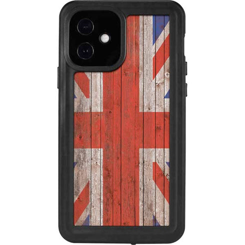 United Kingdom Flag Dark Wood iPhone 12 Waterproof Case