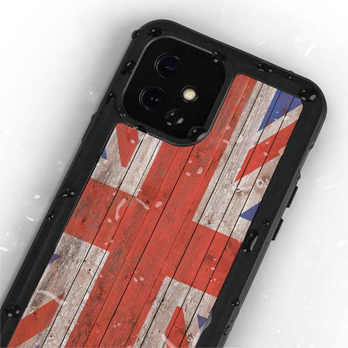 United Kingdom Flag Dark Wood iPhone 12 Waterproof Case