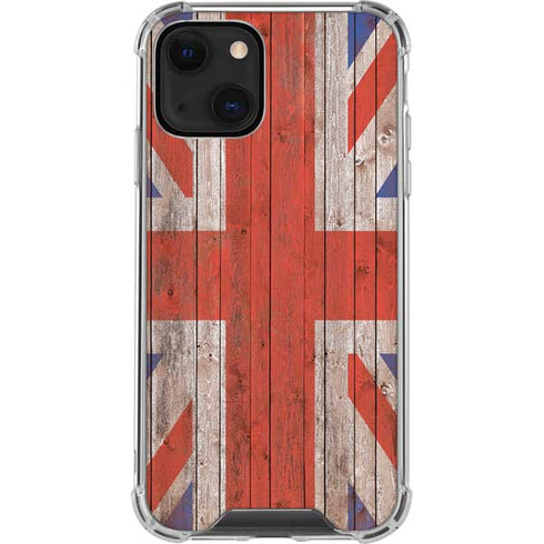 United Kingdom Flag Dark Wood iPhone 13 Mini Clear Case