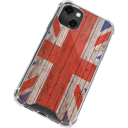 United Kingdom Flag Dark Wood iPhone 13 Mini Clear Case