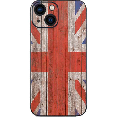 United Kingdom Flag Dark Wood iPhone 13 Mini Skin