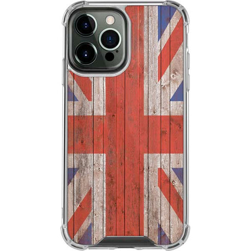 United Kingdom Flag Dark Wood iPhone 13 Pro Max Clear Case