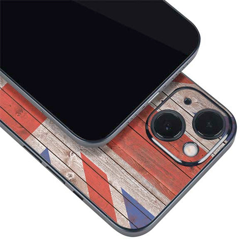 United Kingdom Flag Dark Wood iPhone 13 Skin