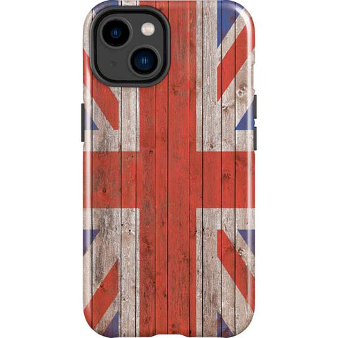 United Kingdom Flag Dark Wood iPhone 14 Plus Impact Case
