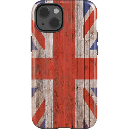 United Kingdom Flag Dark Wood iPhone 15 Impact Case