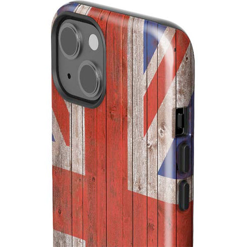 United Kingdom Flag Dark Wood iPhone 14 Impact Case