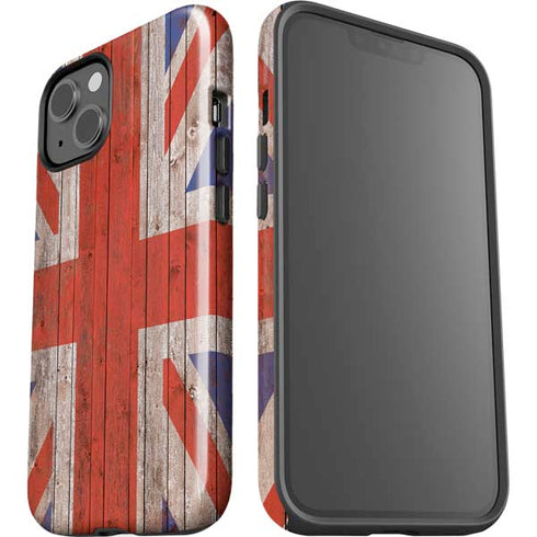 United Kingdom Flag Dark Wood iPhone 14 Impact Case