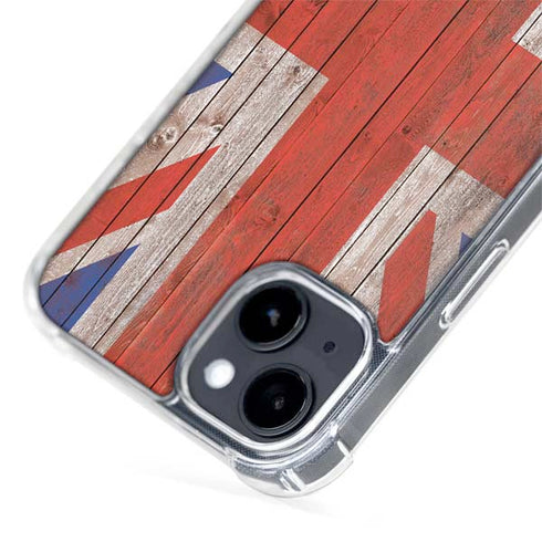 United Kingdom Flag Dark Wood iPhone 14 Plus MagSafe Case