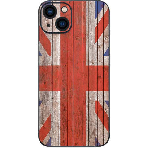 United Kingdom Flag Dark Wood iPhone 14 Plus Skin