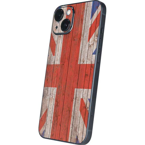 United Kingdom Flag Dark Wood iPhone 15 Plus Skin