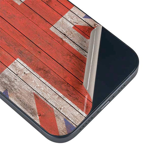 United Kingdom Flag Dark Wood iPhone 15 Plus Skin