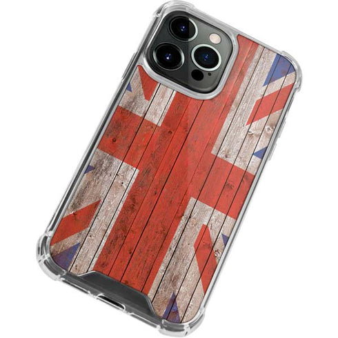 United Kingdom Flag Dark Wood iPhone 15 Pro Clear Case