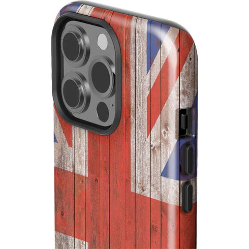 United Kingdom Flag Dark Wood iPhone 14 Pro Impact Case