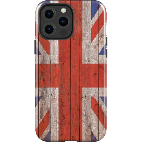 United Kingdom Flag Dark Wood iPhone 15 Pro Max Impact Case