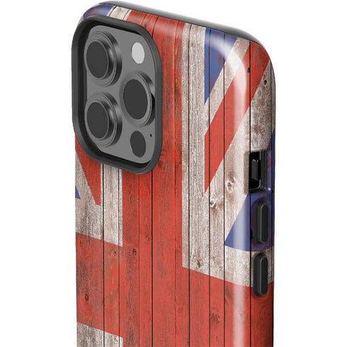 United Kingdom Flag Dark Wood iPhone 15 Pro Max Impact Case