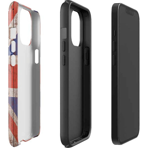 United Kingdom Flag Dark Wood iPhone 14 Pro Max Impact Case
