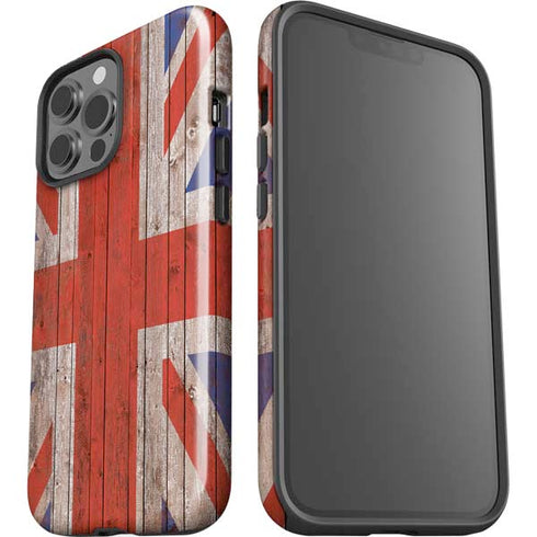 United Kingdom Flag Dark Wood iPhone 15 Pro Max Impact Case