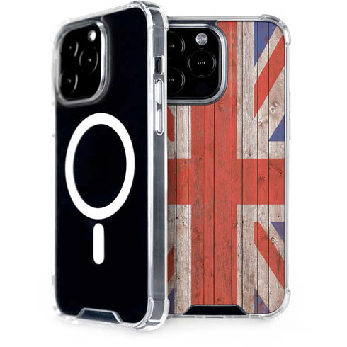 United Kingdom Flag Dark Wood iPhone 14 Pro Max MagSafe Case
