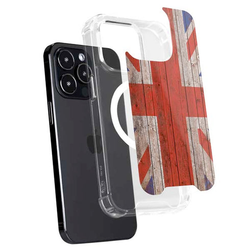 United Kingdom Flag Dark Wood iPhone 14 Pro Max MagSafe Case