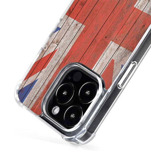 United Kingdom Flag Dark Wood iPhone 14 Pro Max MagSafe Case