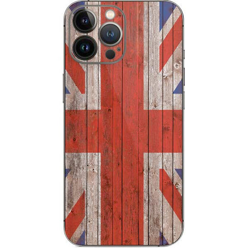 United Kingdom Flag Dark Wood iPhone 14 Pro Max Skin