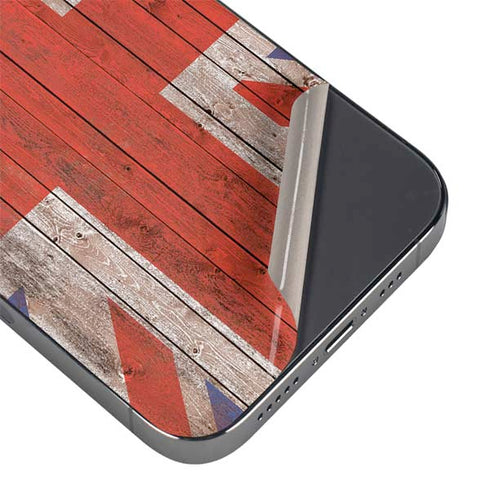 United Kingdom Flag Dark Wood iPhone 14 Pro Max Skin