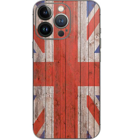 United Kingdom Flag Dark Wood iPhone 15 Pro Skin