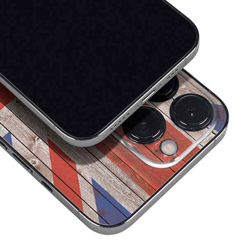 United Kingdom Flag Dark Wood iPhone 15 Pro Skin