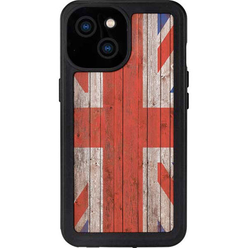 United Kingdom Flag Dark Wood iPhone 15 Waterproof Case