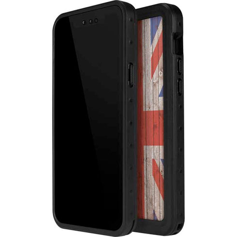 United Kingdom Flag Dark Wood iPhone 15 Waterproof Case