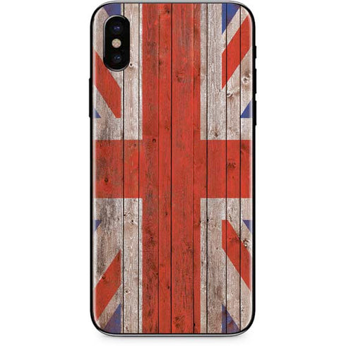 United Kingdom Flag Dark Wood iPhone X Skin