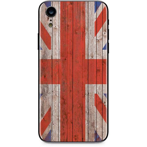 United Kingdom Flag Dark Wood iPhone XR Skin