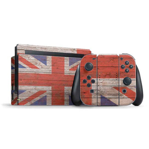 United Kingdom Flag Dark Wood Nintendo Switch Bundle Skin