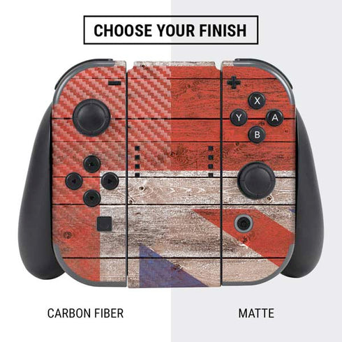 United Kingdom Flag Dark Wood Nintendo Switch Bundle Skin