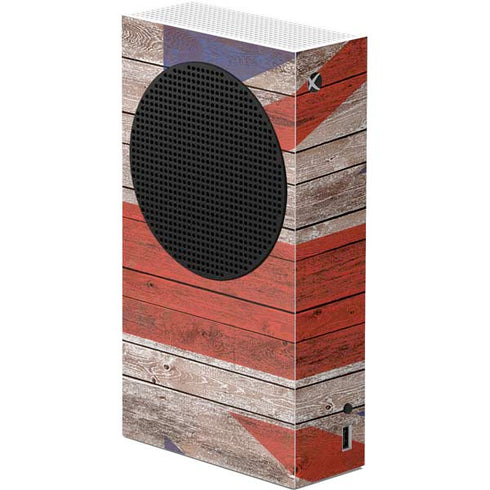 United Kingdom Flag Dark Wood Xbox Series S Console Skin