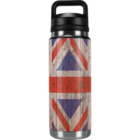 United Kingdom Flag Dark Wood YETI Rambler 26oz Bottle Skin