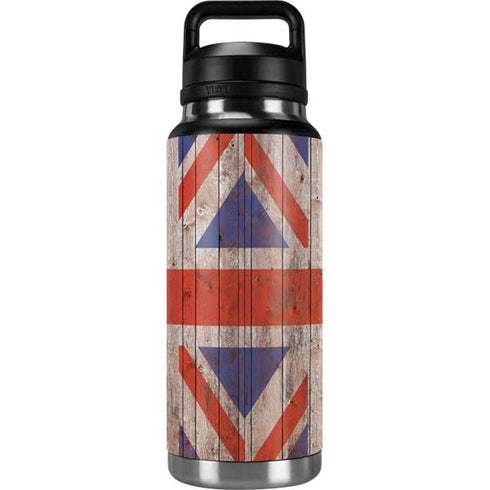 United Kingdom Flag Dark Wood YETI Rambler 36oz Bottle Skin