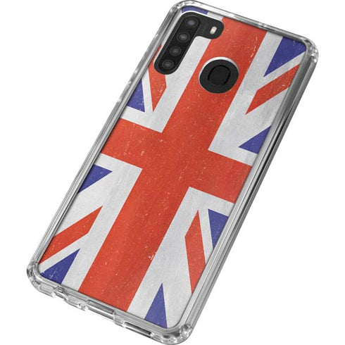 United Kingdom Flag Distressed Galaxy A21 Clear Case
