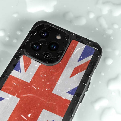 United Kingdom Flag Distressed iPhone 14 Pro Max Waterproof Case