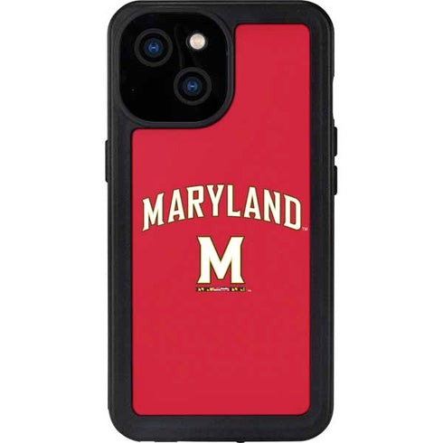 University of Maryland Collegiate Text Red iPhone 15 Waterproof Case