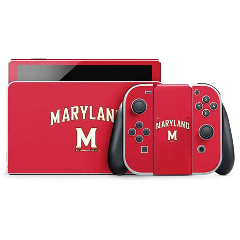 University of Maryland Collegiate Text Red Nintendo Switch OLED (2021) Skin