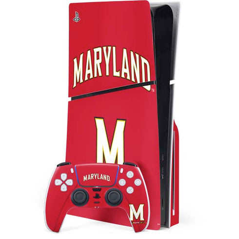 University of Maryland Collegiate Text Red PS5 Slim Disk Bundle Skin